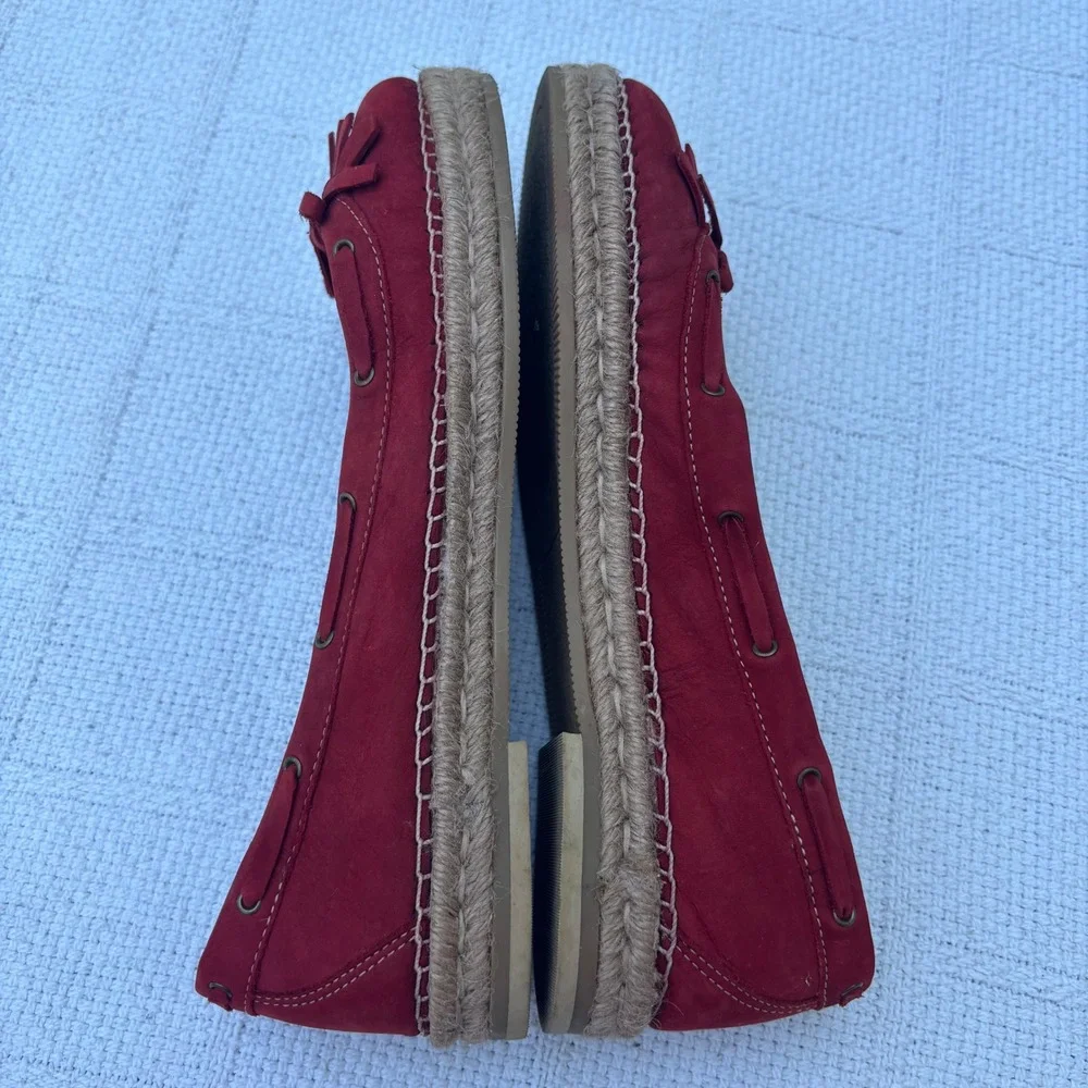 Women's 7 Y2K KORS Michael Kors Red Suede Espadrille Kiltie Bow Moc Toe Flats